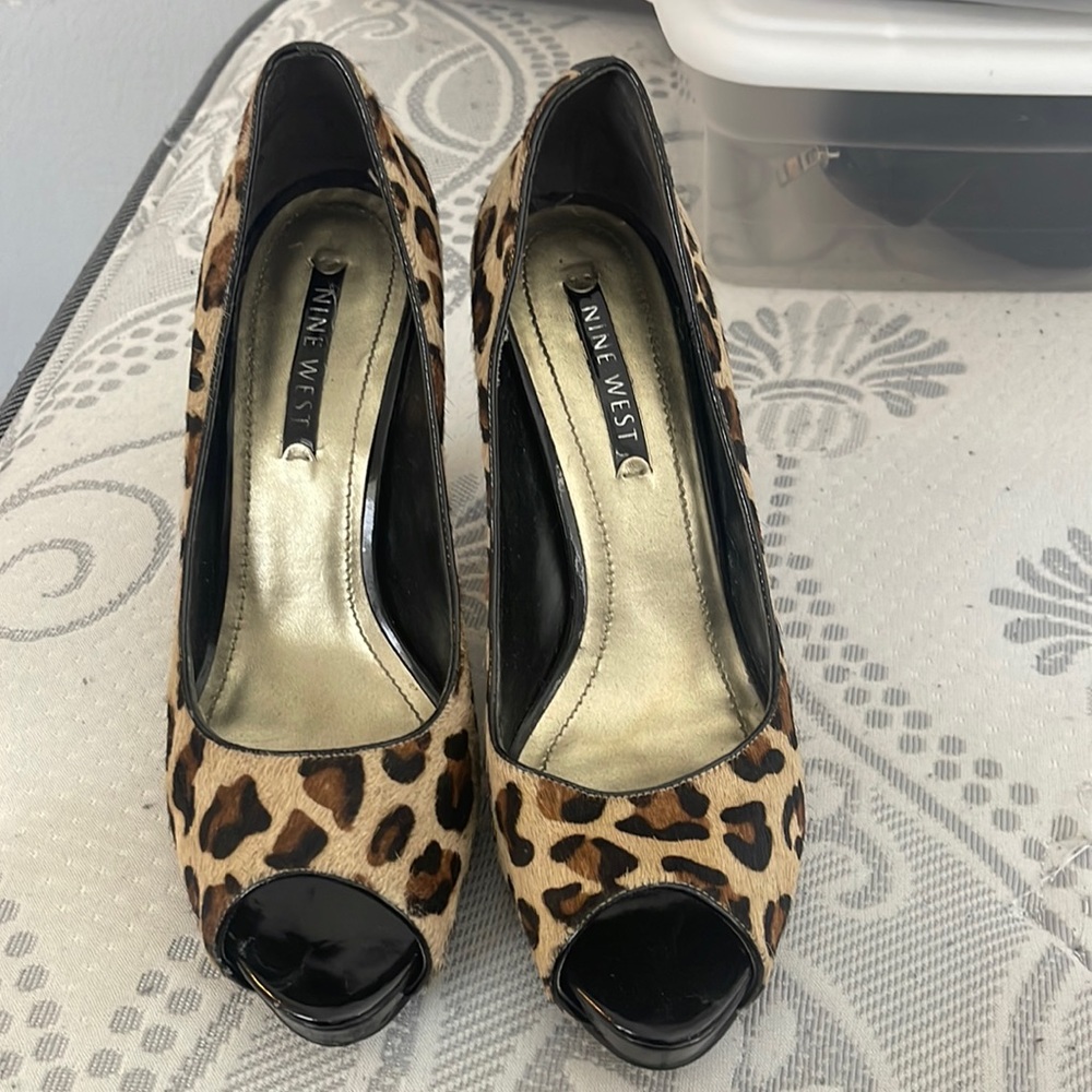 Nine West. Cheetah print peep toe heels